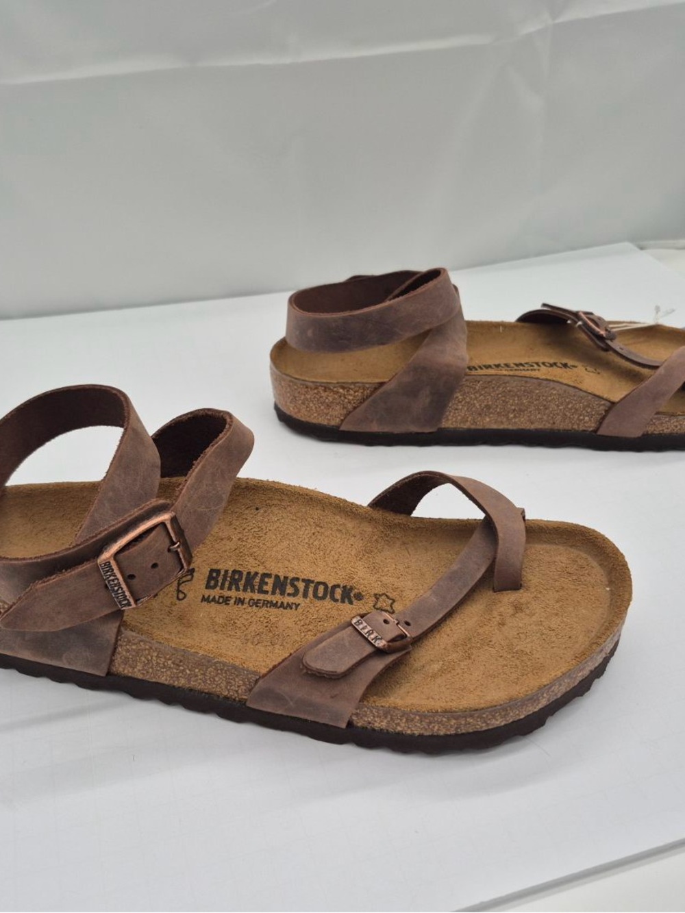 Birkenstock 42 - YARA Sandals Habana Brown 100% Oiled Leather Ankle Strap NWT - Picture 3 of 9
